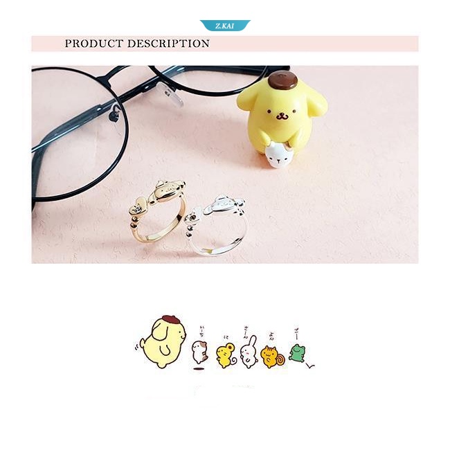 Kawaii Lucu Sanrio Pom Pom Purin Cincin Perak Electroplating Silver Ornamen Gadis Manis Lucu Hadiah Natal Untuk Pacar [ZK]