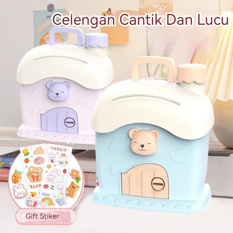 【Stiker Gratis】Celengan anak celengan DIY dengan stiker dan tempelan 3D untuk dekorasi Celengan Rumah Imut