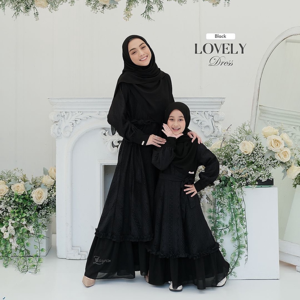 Lovely Dress Couple Gamis Muslim Moms &amp; Kids Plus Pashmina 2in1 Mix Brukat Malika OOTD Lebaran