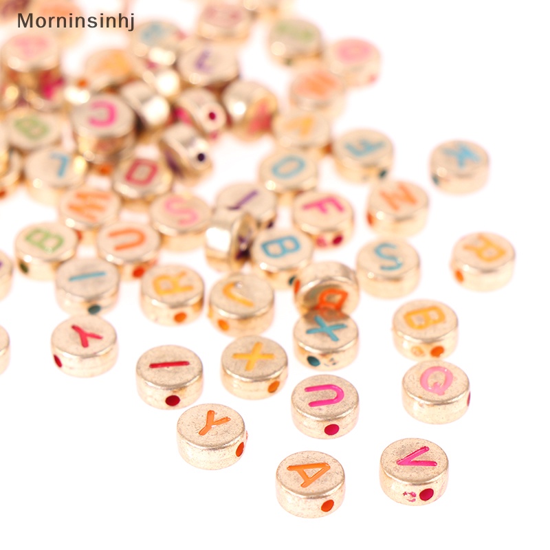 Mornin 100pcs Manik-Manik Akrilik Bulat 4x7mm Huruf Perunggu Manik Longgar Spacer Beads id