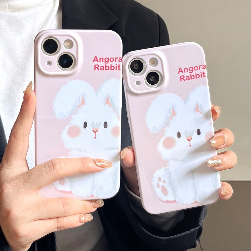 IPHONE Lovely Furry Little Bunny Hard Plastic Case HP iP Iphone14+Plus X XS XR 11 12 13 Pro Max FTD Woman Girl Casing Apple