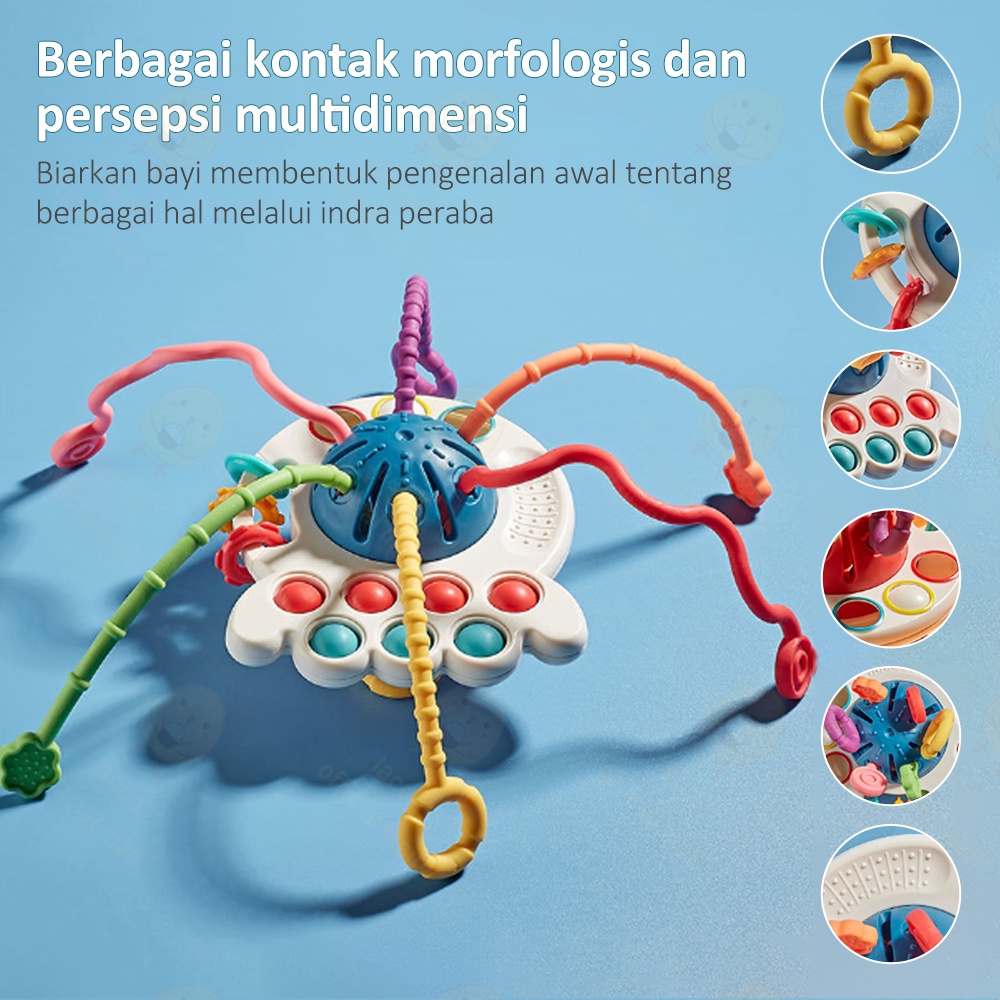 Lacoo Mainan edukasi teether bayi BPA free Pop it teether bayi tarik panjang Mainan gigitan bayi silikon