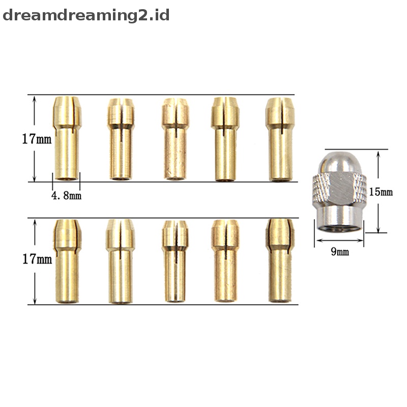 (drea) 11pcs /set Mata Collet Chuck Kuningan Bor Mini Untuk Alat Rotary 0.5-3.2mm //