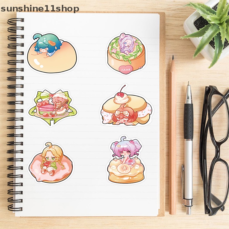 Sho 40 Pcs Kartun Doodle Stiker Gitar Bagasi DIY Kreatif Tahan Air Dessert Gadis Stiker Notebook Stiker Dekorasi Aksesoris N