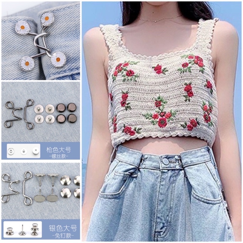 Kancing Logam Pengait Pengecil Pinggang PREMIUM 1 Set Kait Pengecil Lingkar Pinggang Celana Jeans Daisy