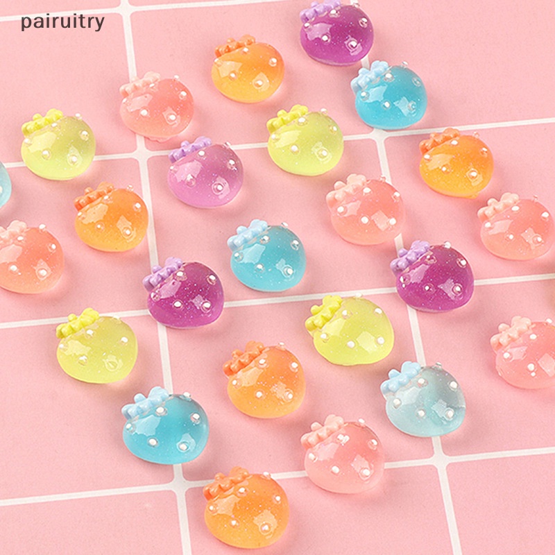 Prt 2PCS Luminous Mini Strawberry Resin Dekorasi DIY Miniatur Ornamen Hadiah PRT