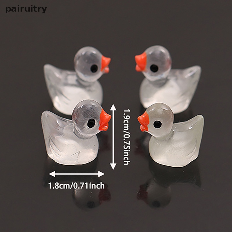 Prt 10pcs Bebek Bercahaya Mini Resin Bebek Kecil Bercahaya Miniatur Angka Hewan Glow in the Dark Lucu Berkebun Bebek Hias PRT