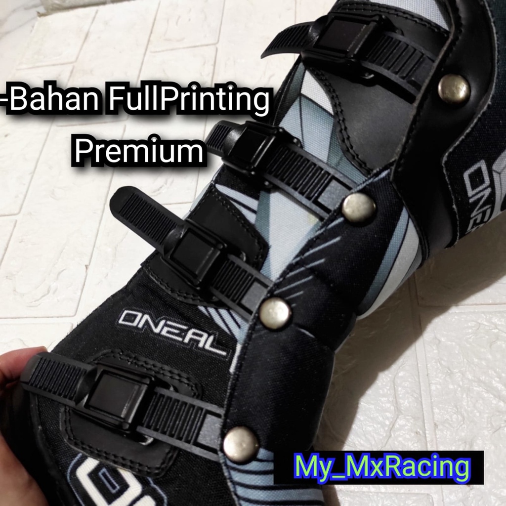 sepatu trail cross ful printing FREE GLOVE dengan desain menarik sepatu BLUE BLACK adventure trabas bots safety kombinasi piyu dan condura print