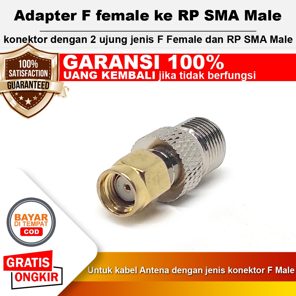 Konektor Adapter F female ke RP SMA Male Pin Lubang Konverter Kabel F Female ke Pigtail RPSMA Male