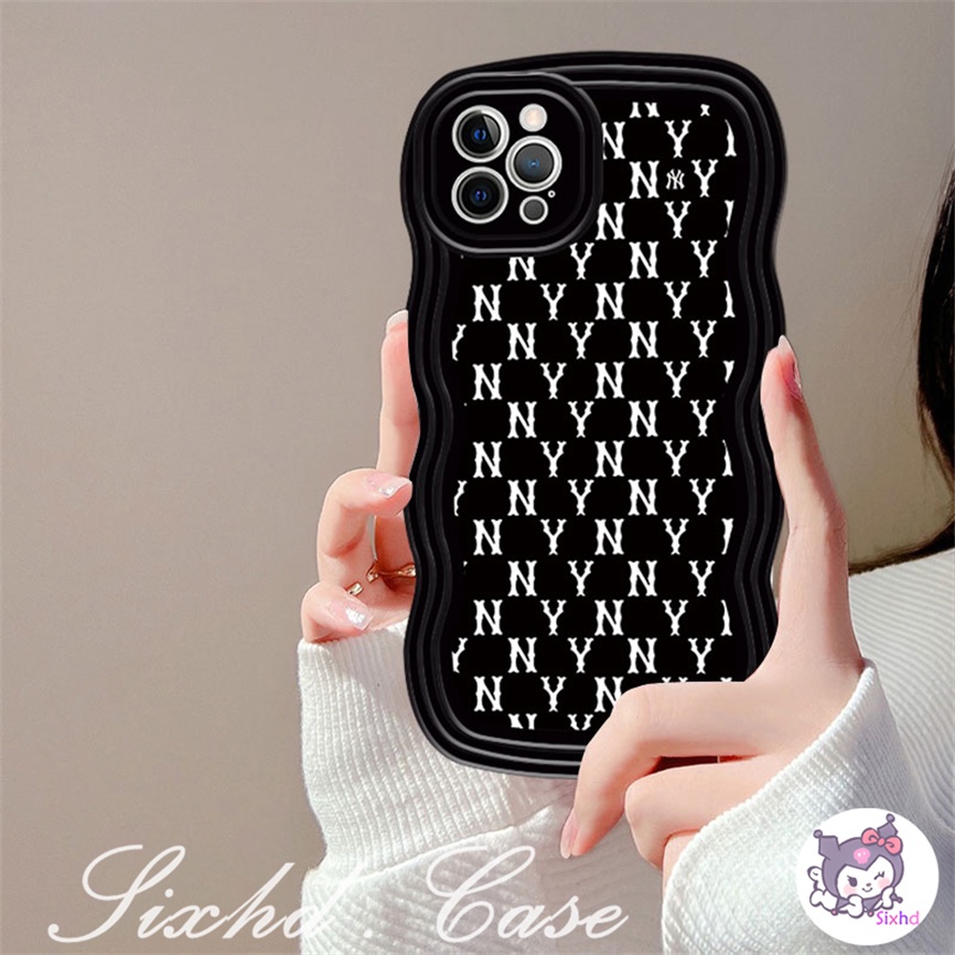 IPHONE Kompatibel Untuk Iphone14 13 12 11 Pro Max SE 2020 X XR Xs Max7 8 6 6s Plus Wave Edge Fashion Hitam Kupu-Kupu Lembut Casing Ponsel Shockproof Case Clear Cover