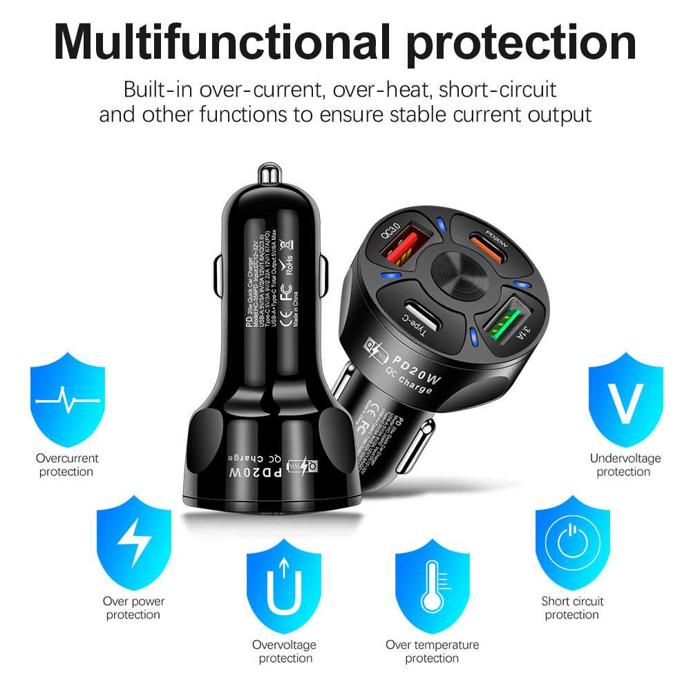 KIFIDAN Car Charger Mobil USB Type-C Quick Charging 4 Port 20W - KF20