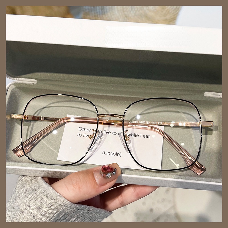 (YUZHU) Kacamata Bingkai Oversized Gaya Sekolah Ultra Ringan Frame Metal Square Anti Blue Light Eyeglasses Untuk Wanita