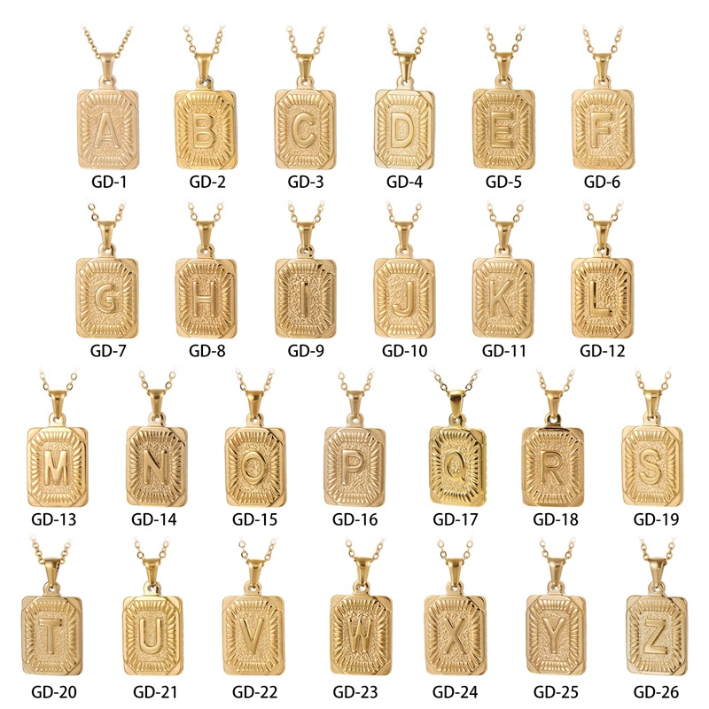 Kalung Huruf Persegi Anti Karat Fashion Kreatif Baja Titanium Huruf Liontin Kalung Wanita Perhiasan Aksesori