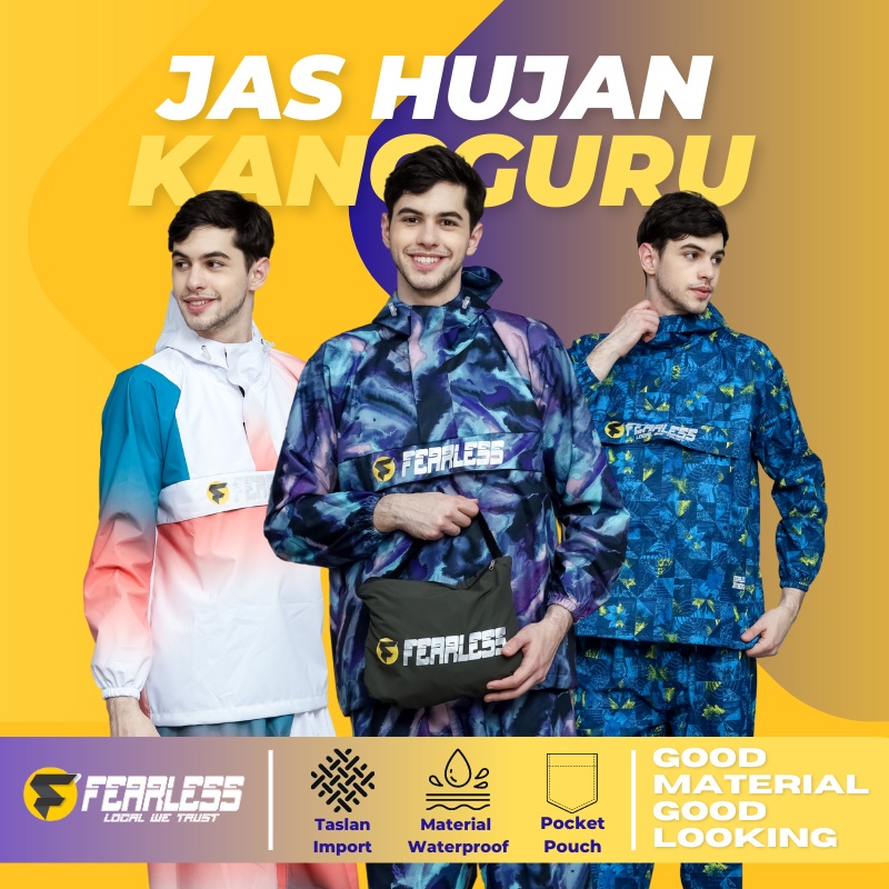 Jas Hujan Fearless Authentic Jas Hujan Saku Kangguru Pria Wanita Dewasa Anti Air Bahan 100% Taslan