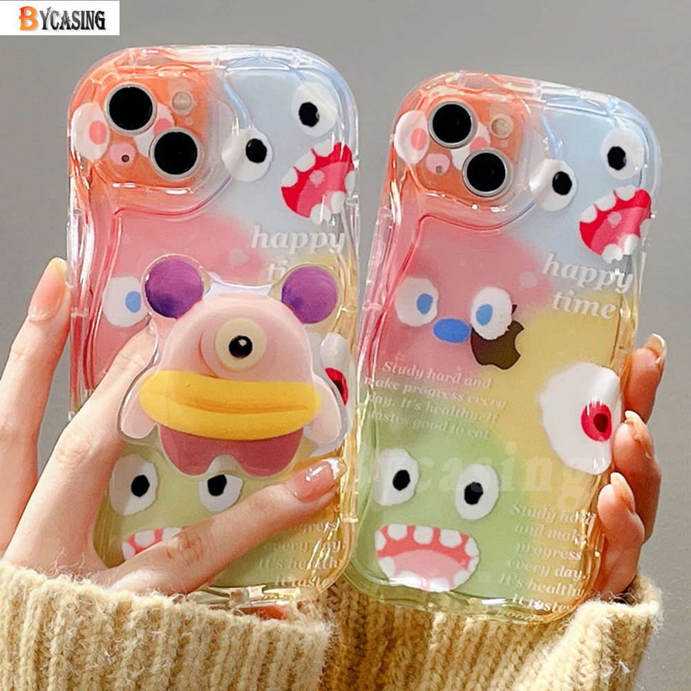 Redmi Note 12 4G Note 11 Note11S Redmi 10 10C 10A 9C 9A 9T Note10 Note9 Note8 Poco M5S M3 Pro X3 NFC Redmi A1 A2 Kartun 3D Wavy Curved Edge Cute Monster Kecil Bracket Case BY