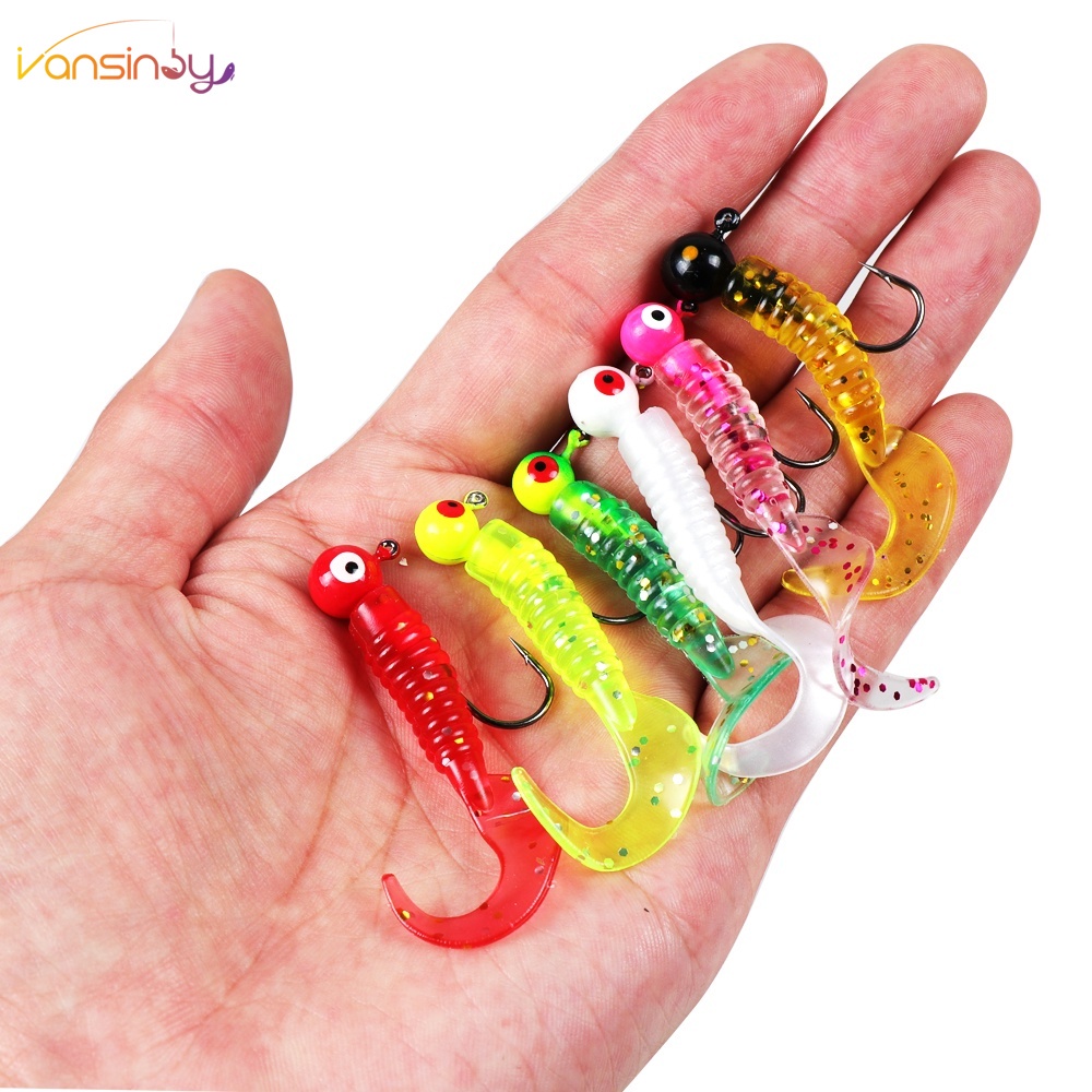 5pcs Umpan Pancing Umpan Bionic Lembut 5.5cm 3.5g/5g Kait Timbal Cacing Lembut Umpan Lembut Untuk Bass Memancing Renang Umpan Air Tawar