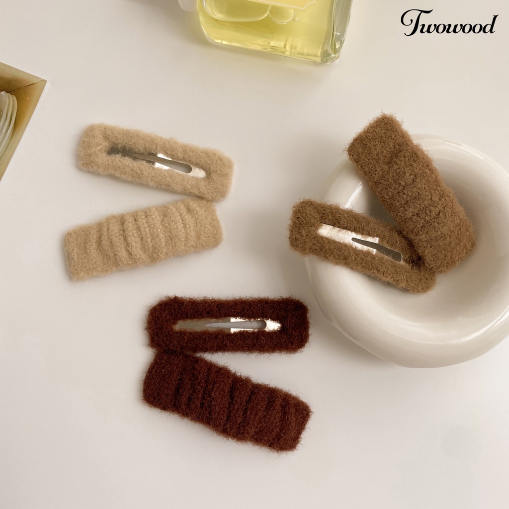 Twowood 2pcs /Set Anak Bang Klip Berongga Keluar Warna Solid Elastis Anti-slip Berbulu Hiasan Rambut Tertutup Kain Persegi Panjang Gadis Jepit Rambut Anak Aksesori Rambut