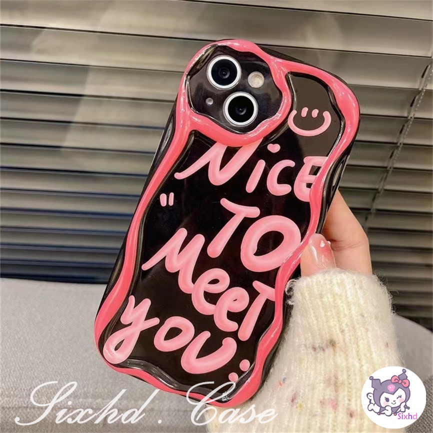 IPHONE Kompatibel Untuk Iphone14 13 12 11 Pro Max SE2020 X Xr Xs Max8 7 6 6s Plus Mode Tinggi Huruf Pink 3D Tepi Melengkung Gelombang Glossy Shockproof Phone Case Soft Cover