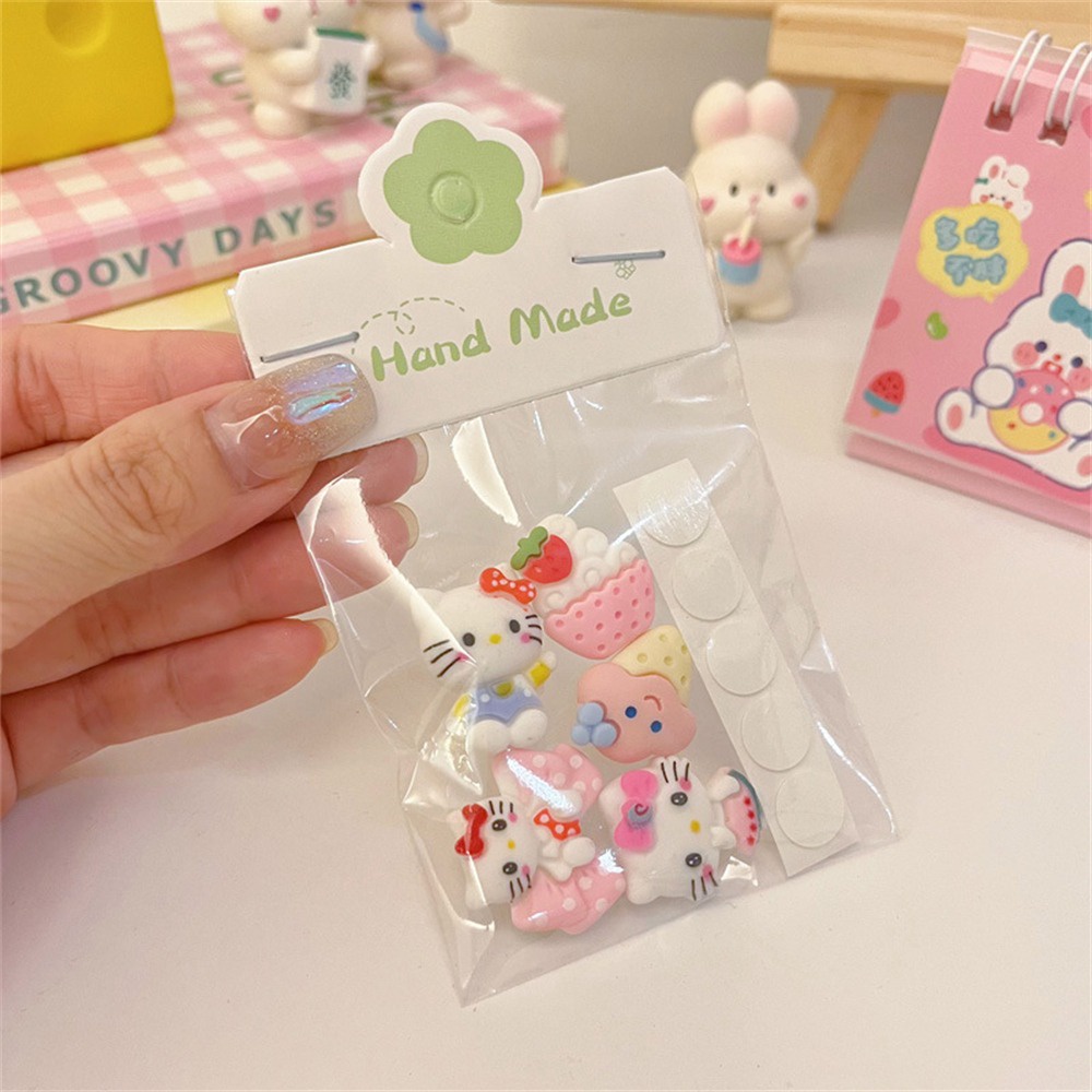 ღ 5pcs Sanrio Kartun 3d Stereo Stiker Gelas Air Ponsel Case Kreatif Diy Handmade Dekoratif Resin Patch Untuk Aksesoris Dekorasi Rumah