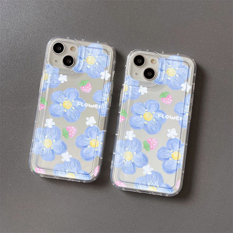 Casing Bunga Biru Untuk Vivo Y11 Y12 Y15 Y17 Y12S Y12A Y20 Y20S Y21 Y21A Y21G Y21S Y33 Y33S Y33T Y3S Y90 Y91 Y91C Y91i Y95 Y70 Y1S V21 V255G X8 Lite Airbag Shockproof Cover