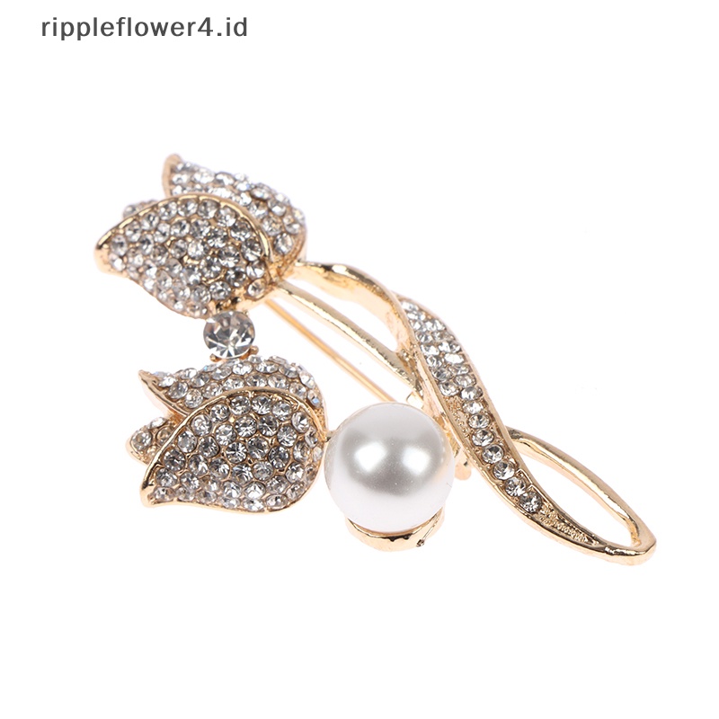 {rippleflower4.id} Bros Tulip Mutiara Berlian Imitasi Untuk Wanita Baroque Trendy Elegan Brooch Pins~