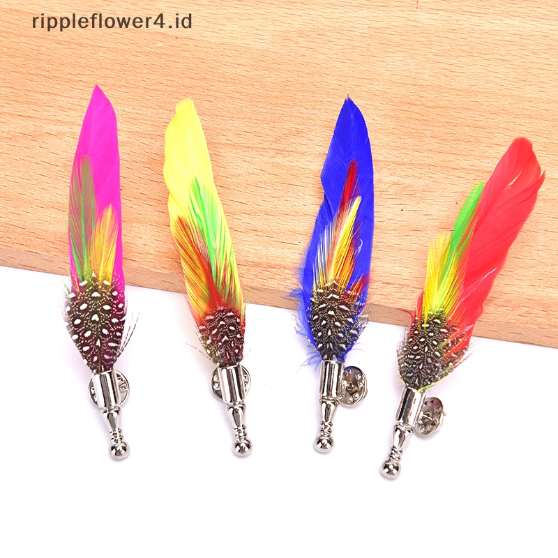 {rippleflower4.id} Handmade Peacock Pheasant Bulu Bros Topi Kerah Pin Jas Aksesoris Pernikahan~