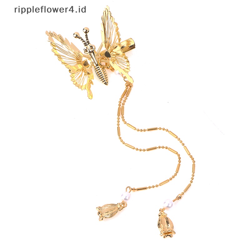 {rippleflower4.id} Jepit Rambut Kupu-Kupu Hairdress Gaya Kuno Rumbai Langkah Goyang Klip Duckbill Clip~