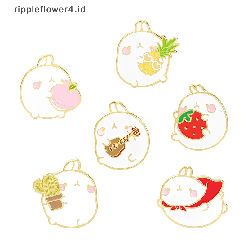 {rippleflower4.id} Kartun Hewan Manis Kelinci Enamel Pin Tanaman Buah Strawberry Nanas Alloy Bros Wanita Lucu Perhiasan Hadiah~