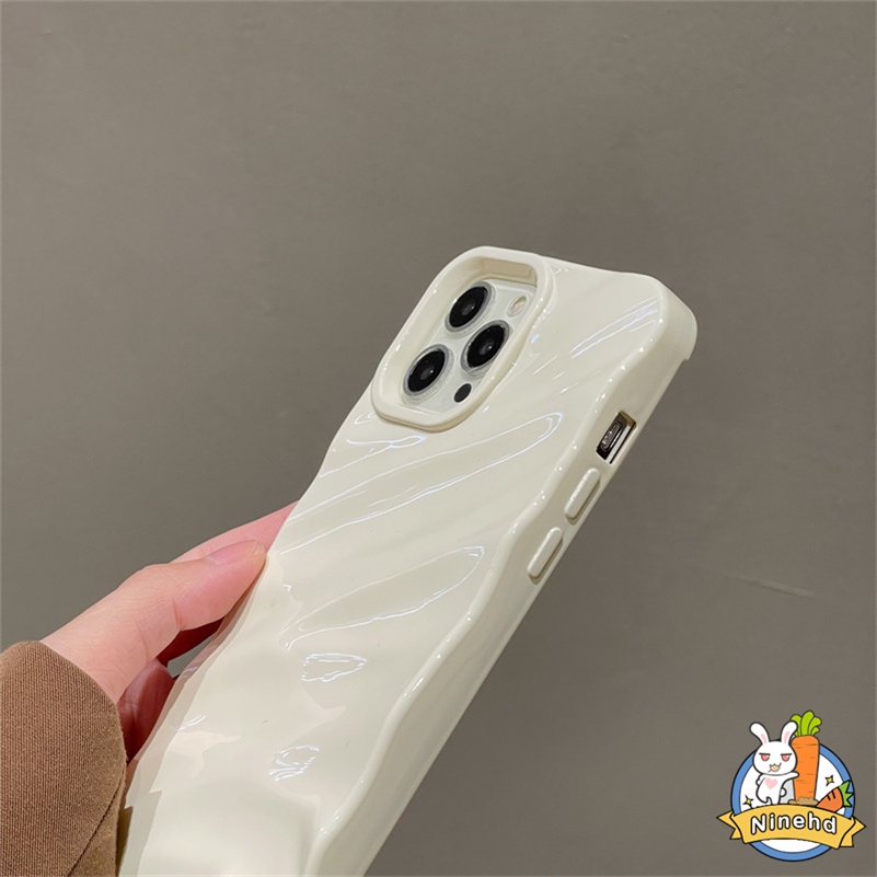 Casing iPhone Motif Riak Lipit Warna Solid Putih Susu Mewah Kompatibel Untuk Iphone14 13 12 11 Pro Max X Xr Xs Max8 7 6 6s Plus Se2020 Shockproof Soft Case Cover Pelindung