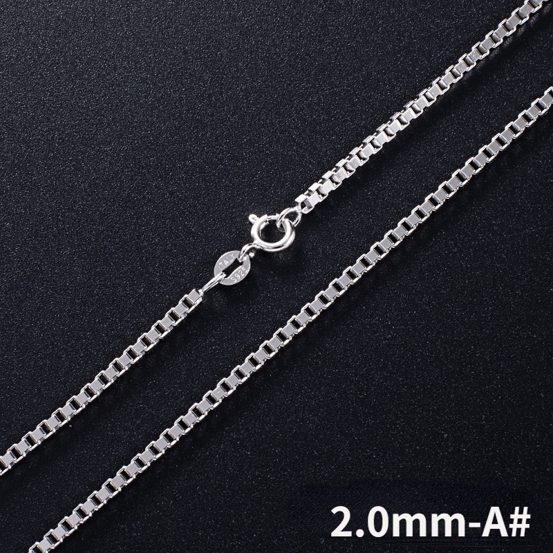 45-70 cm S925 Sterling Silver Kalung Pria 2-4 mm Tebal Rantai Kotak Rantai O Rantai Wanita Perak Liontin Bulat Chopin Rantai Perhiasan Hadiah