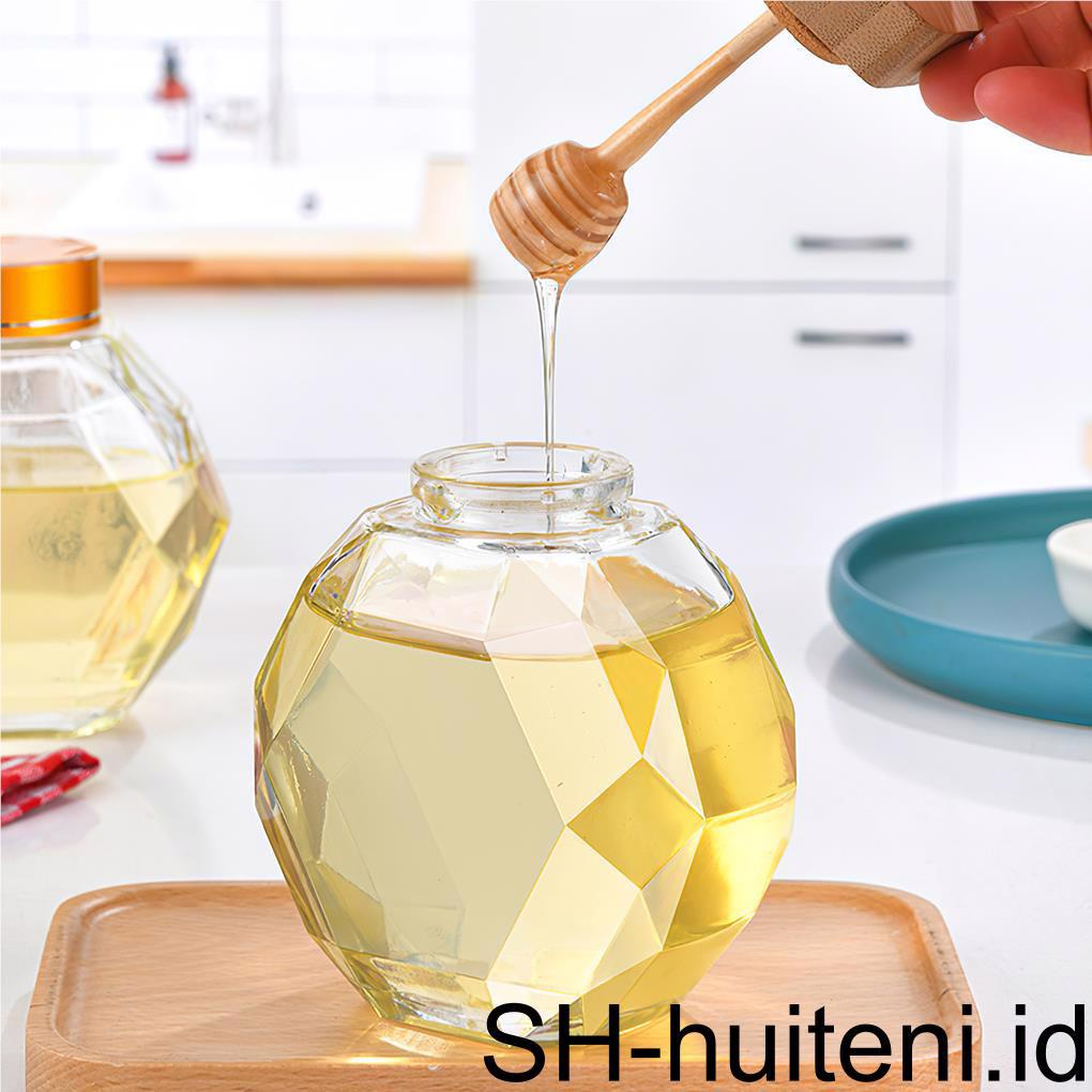 Toples Madu Hexagonal Dengan Tutup Dipper Stick Storage Tank Wadah Makanan Teh Kacang Gula Kaleng Sealed Kemasan Dapur