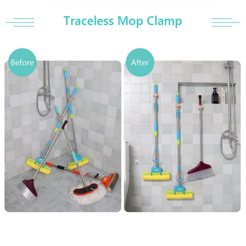Tahan Air Dinding Self-Adhesive Rak Pel Tempel Dinding Mop Organizer Holder RackBrush Sapu Gantungan Hook Perekat Kait Serbaguna Dapur Kamar Mandi Kait Kuat Rak Penyimpanan Rumah