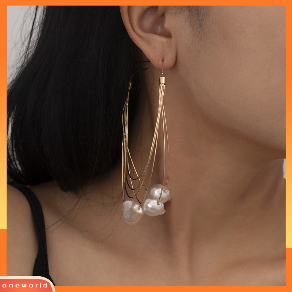 [WOD] 1pasang Anting Menjuntai Mutiara Imitasi Multi-layer Rumbai Perhiasan Semua Pertandingan Lingkaran Geometris Drop Earrings Aksesoris Wanita