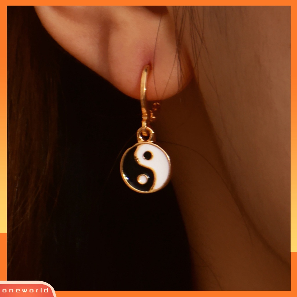 [WOD] 1pasang Anting Menjuntai Yin Yang Plating Permukaan Halus Menetes Anting Tetesan Minyak Fashion Perhiasan