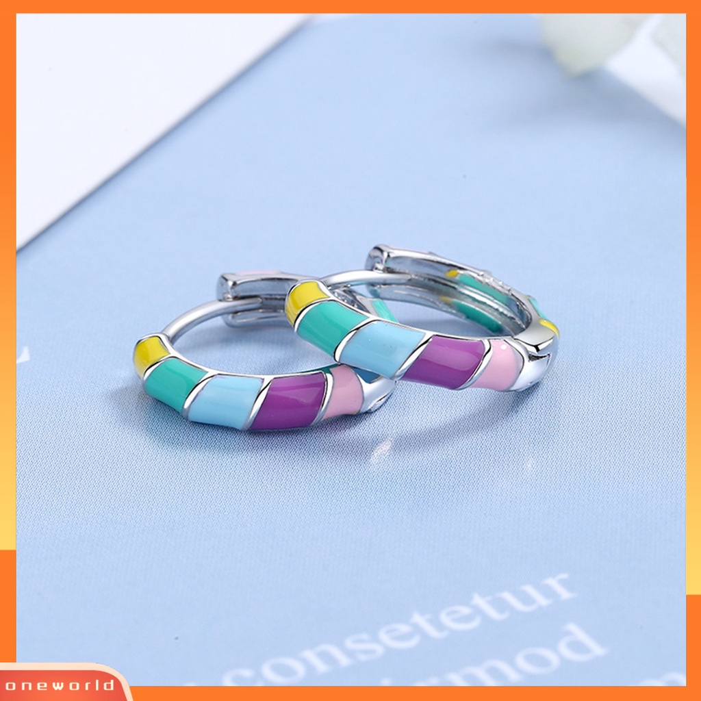 [WOD] 1pasang Anting Hoop Geometris Elegan Tindik Anti Luntur Semua Pertandingan Hadiah Hias Wanita Warna Pelangi Enamel Lingkaran Anting Perhiasan Untuk Perjamuan