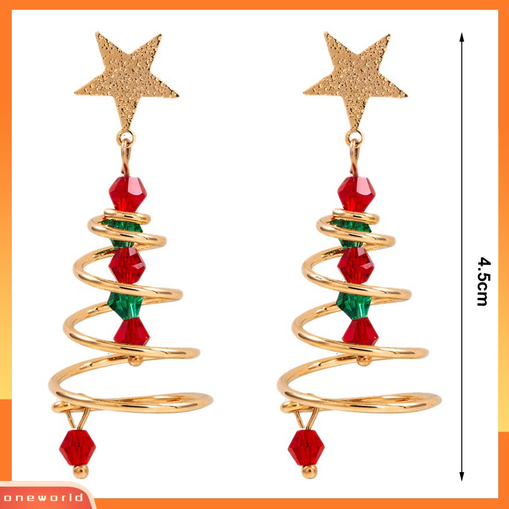 [WOD] 1pasang Anting Pohon Natal Bintang Berujung Lima Plating Warna Kontras Perhiasan Tekstur Halus Menjuntai Anting-Anting Gadis Hadiah Natal