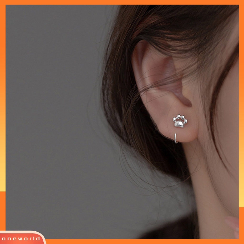 [WOD] 1pasang Ear Studs High Polished Opening Hypoallergenic Silver plated Nyaman Dipakai Hadiah Tembaga Wanita Kaki Kucing Setengah Hoop Huggie Earrings Untuk Pacaran