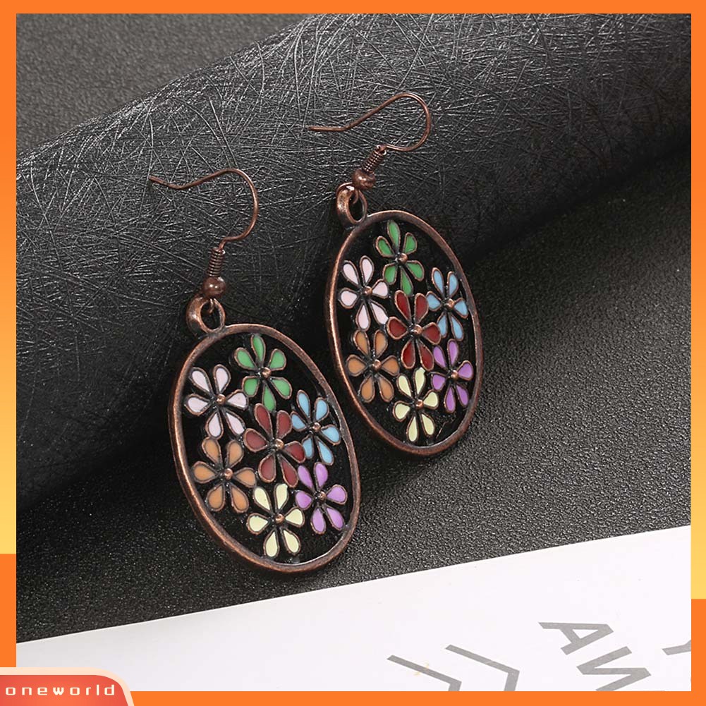 [WOD] Bohemian Wanita Multicolor Bunga Berongga Bulat Menjuntai Kait Anting Perhiasan Hadiah