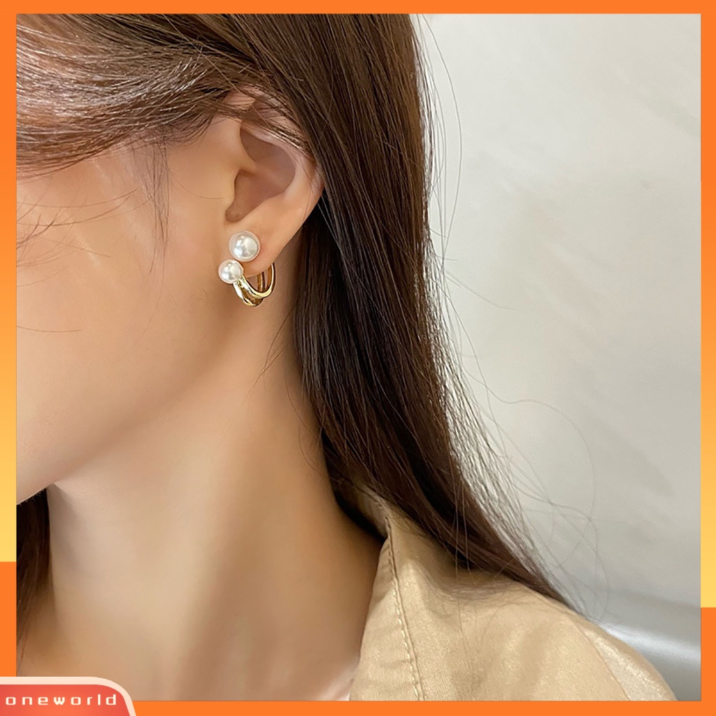 [WOD] 1pasang Anting Lady Mutiara Imitasi Simple Double-layer Anggun Stud Earrings Untuk Hadiah