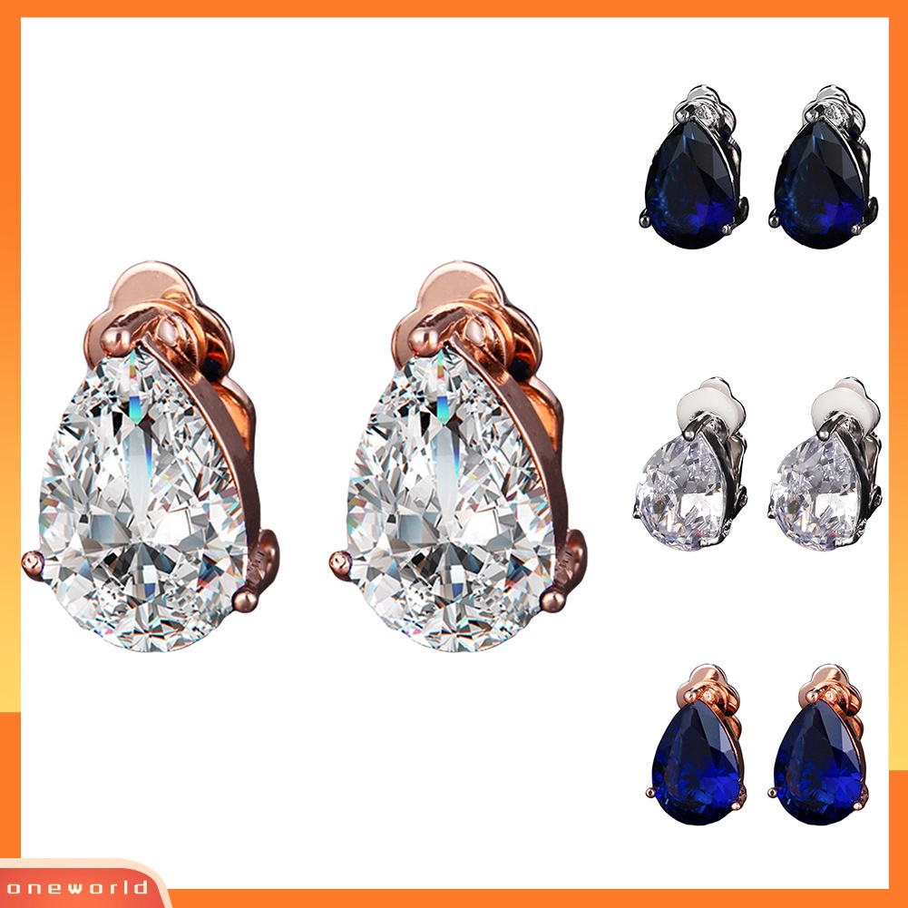 [WOD] Fashion Wanita Tetesan Air Cubic Zirconia Klip On Anting Pesta Perhiasan Hadiah