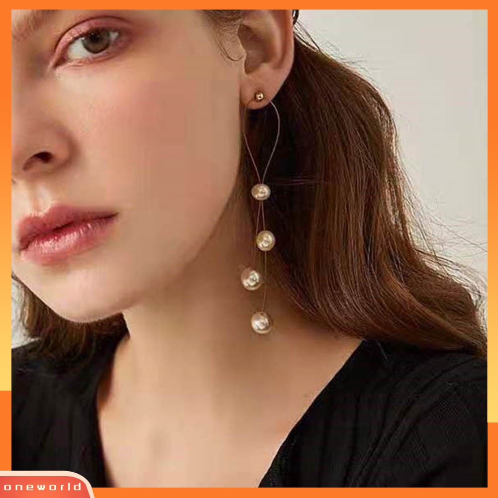 [WOD] Fashion Wanita Mutiara Imitasi Berlian Imitasi Hati Menjuntai Ear Stud Earrings Perhiasan Hadiah