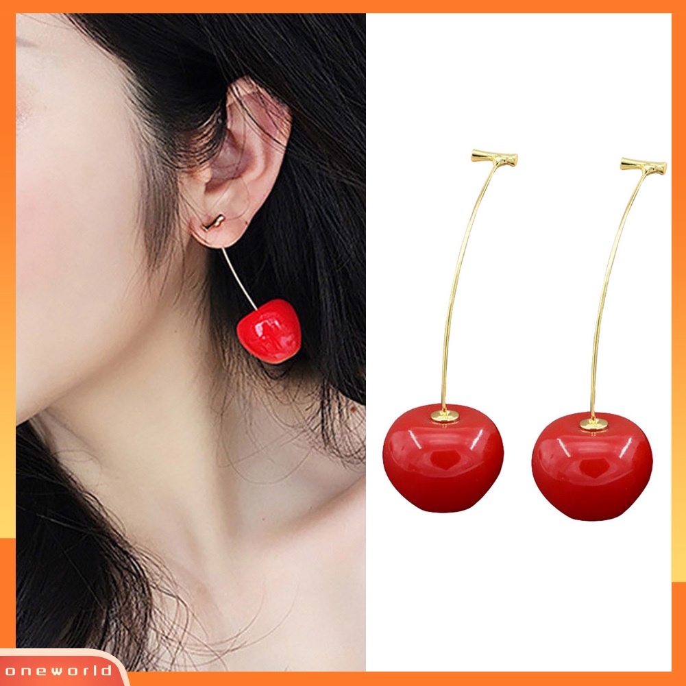 [WOD] Lucu Wanita Resin Cherry Merah Liontin Buah Menjuntai Anting Pesta Pernikahan Perhiasan