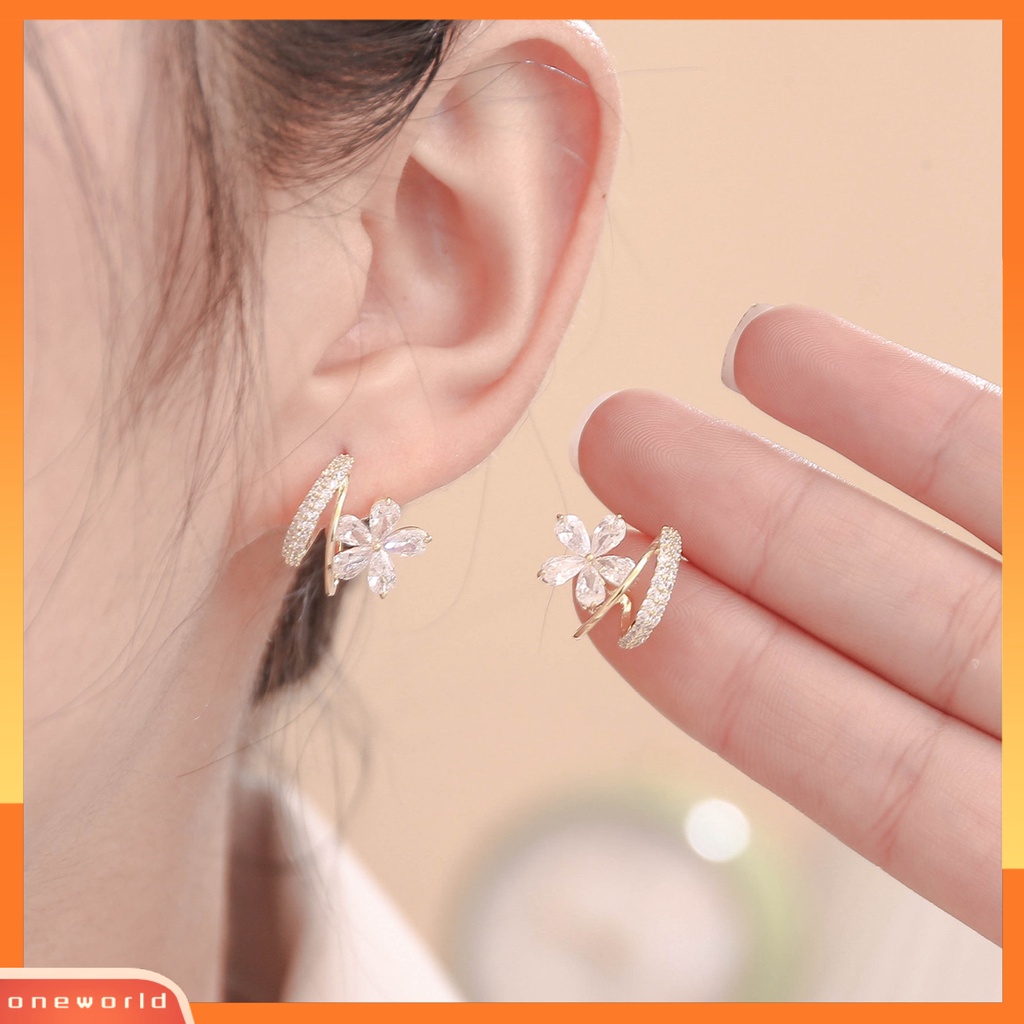 [WOD] 1pasang Anting Wanita Berlian Imitasi Mengkilap Hias Indah Bentuk Bunga Lady Hoop Earrings Aksesori Perempuan