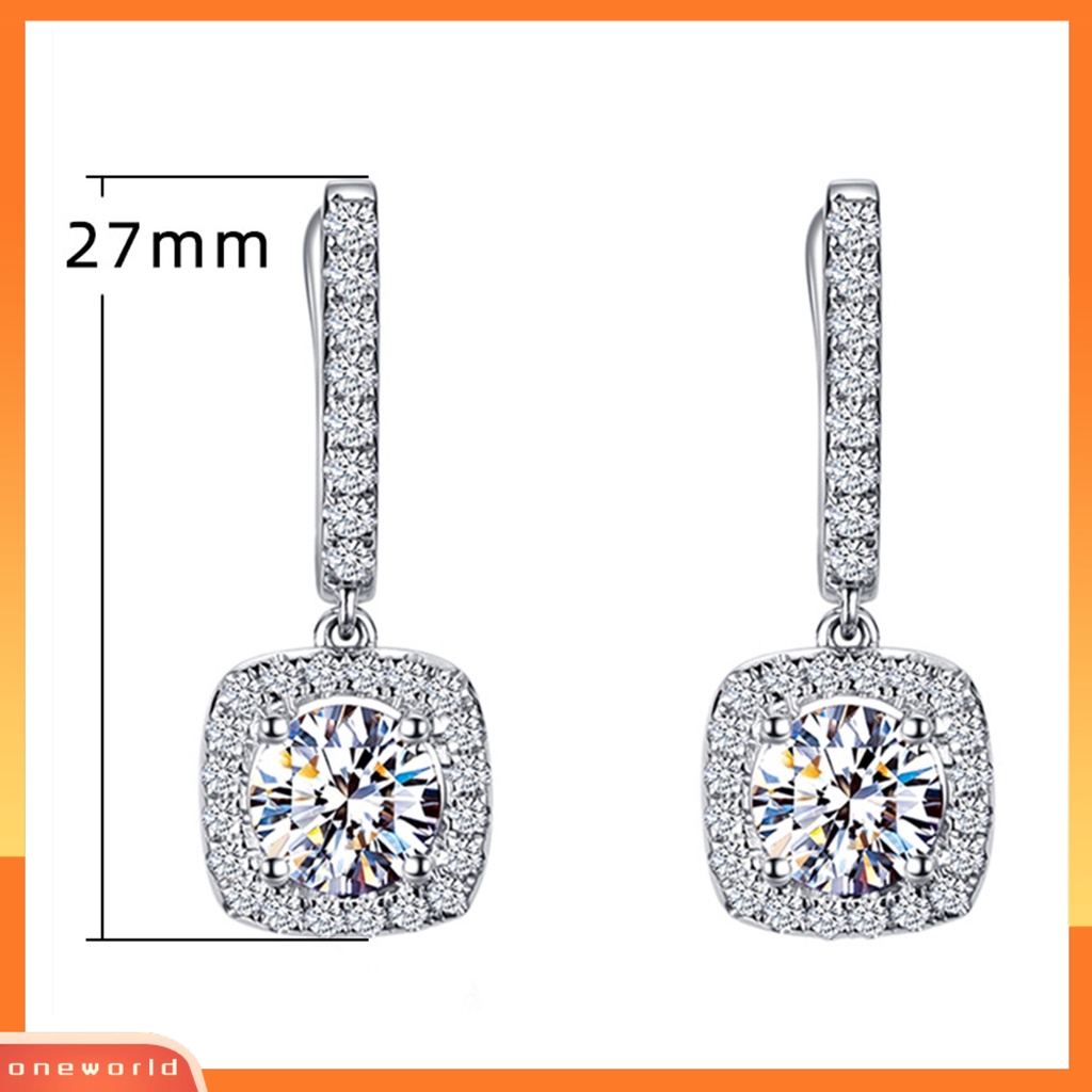 [WOD] 1pasang Anting Gesper Telinga Liontin Persegi Gaya Korea Perhiasan Berkilau Cubic Zirconia Drop Earrings Untuk Pesta