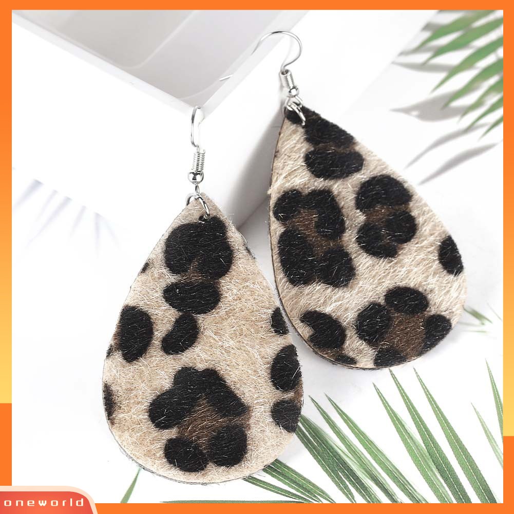 [WOD] Wanita Berongga Leopard Dot Print Kulit Imitasi Teardrop Kait Anting Perhiasan Hadiah