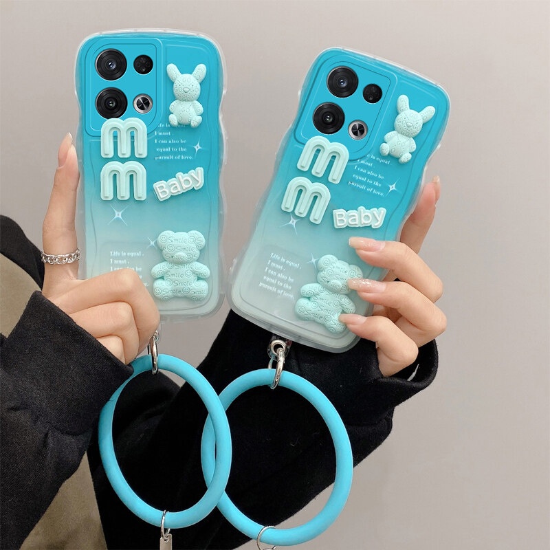 Andyh Desain Baru Untuk OPPO Reno 8 Pro 5G Case 3D Lucu Bear+ Solid Color Bracelet Fashion Premium Gradient Soft Phone Case Silikon Shockproof Casing Pelindung Penutup Belakang