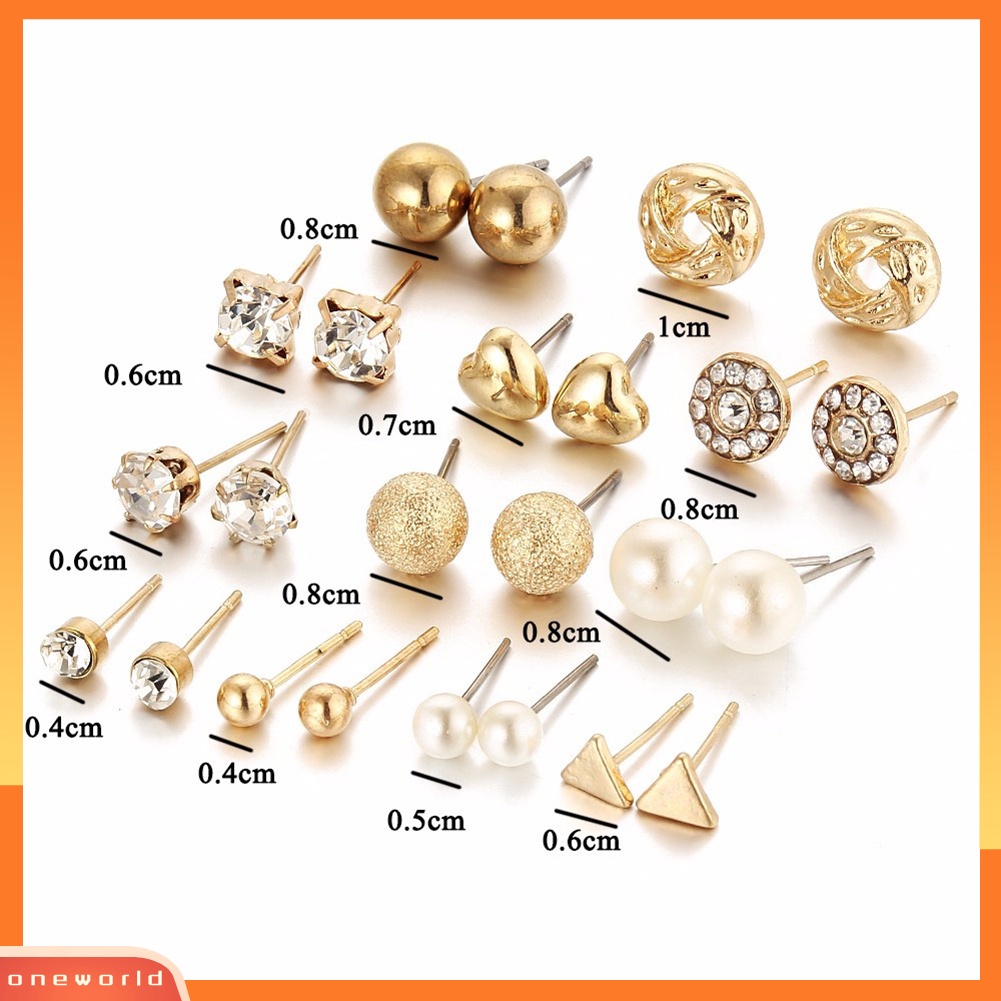 [WOD] 12pasang /Set Mutiara Imitasi Hati Cinta Mahkota Segitiga Stud Earring Lady Jewelry