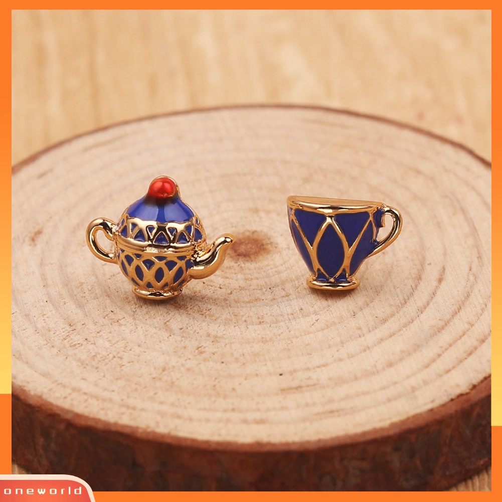 [WOD] Vintage Enamel Asimetris Teko Cangkir Liontin Wanita Stud Earrings Hadiah Perhiasan