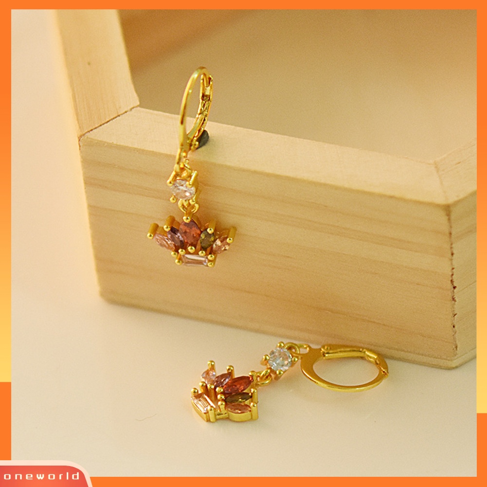 [WOD] Wanita Multicolor Berlian Imitasi Bertatahkan Mahkota Menjuntai Leverback Earrings Perhiasan Hadiah