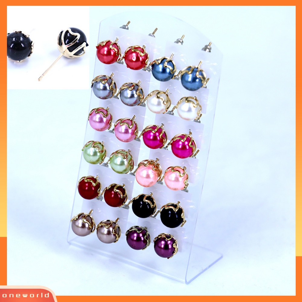 [WOD] 12pasang Anting Elegan Bulat Perhiasan Mutiara Imitasi Wanita Pesta Ear Studs Set